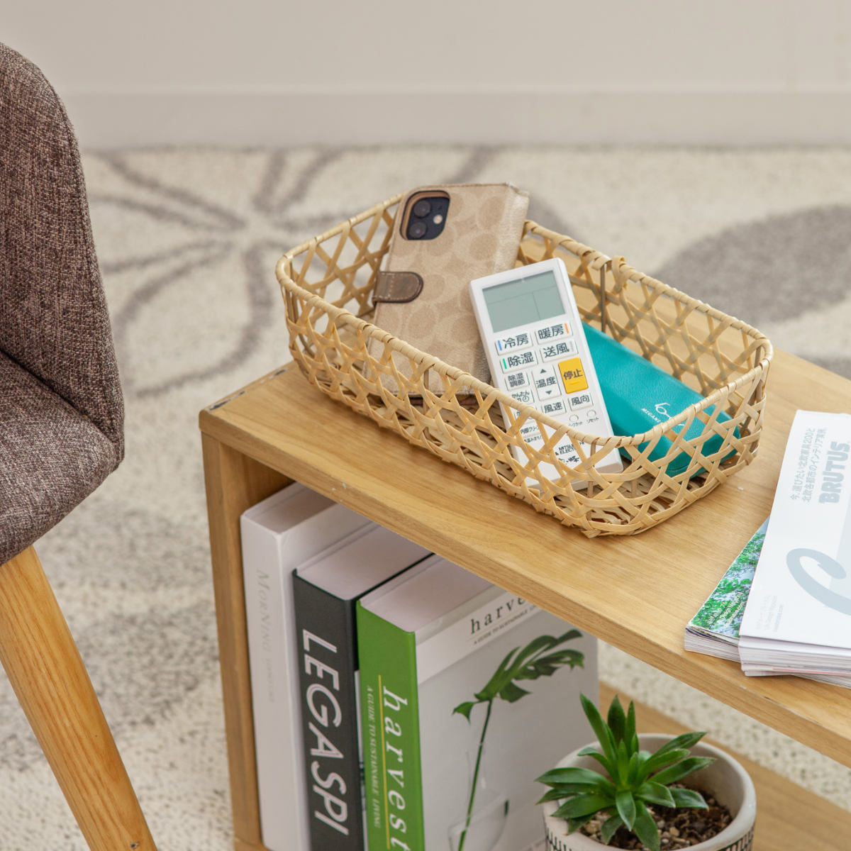 かご バンブス フェイク PE 竹 バスケット 角型 浅型 洗える （ 幅29