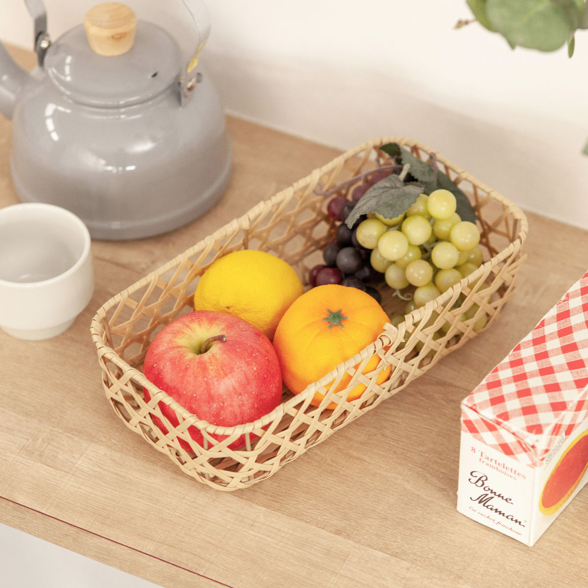 かご バンブス フェイク PE 竹 バスケット 角型 浅型 洗える （ 幅29