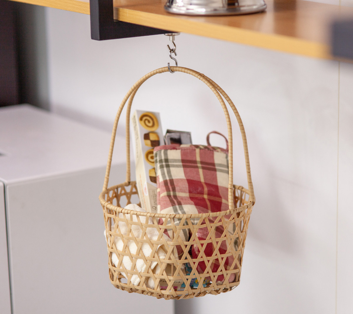 かご バンブス フェイク PE 竹 二本手 バスケット 洗える （ 直径23cm