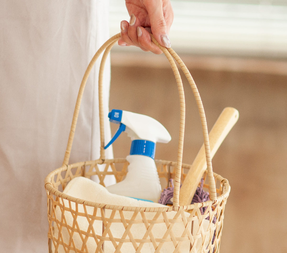 かご バンブス フェイク PE 竹 二本手 バスケット 洗える （ 直径23cm