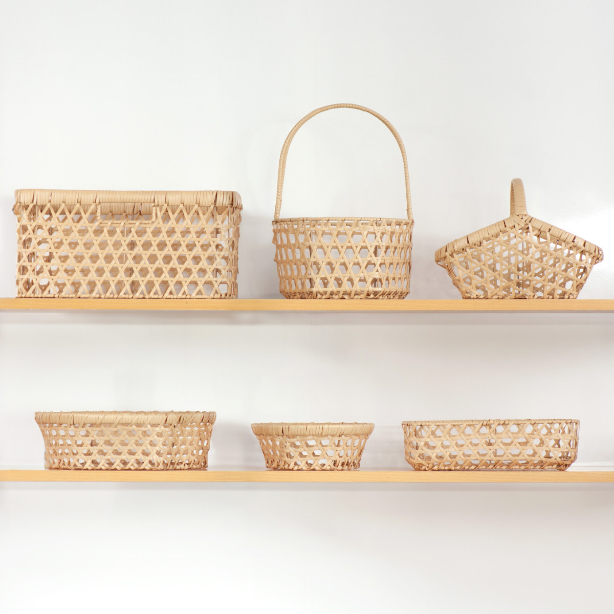 かご バンブス フェイク PE 竹 二本手 バスケット 洗える （ 直径23cm