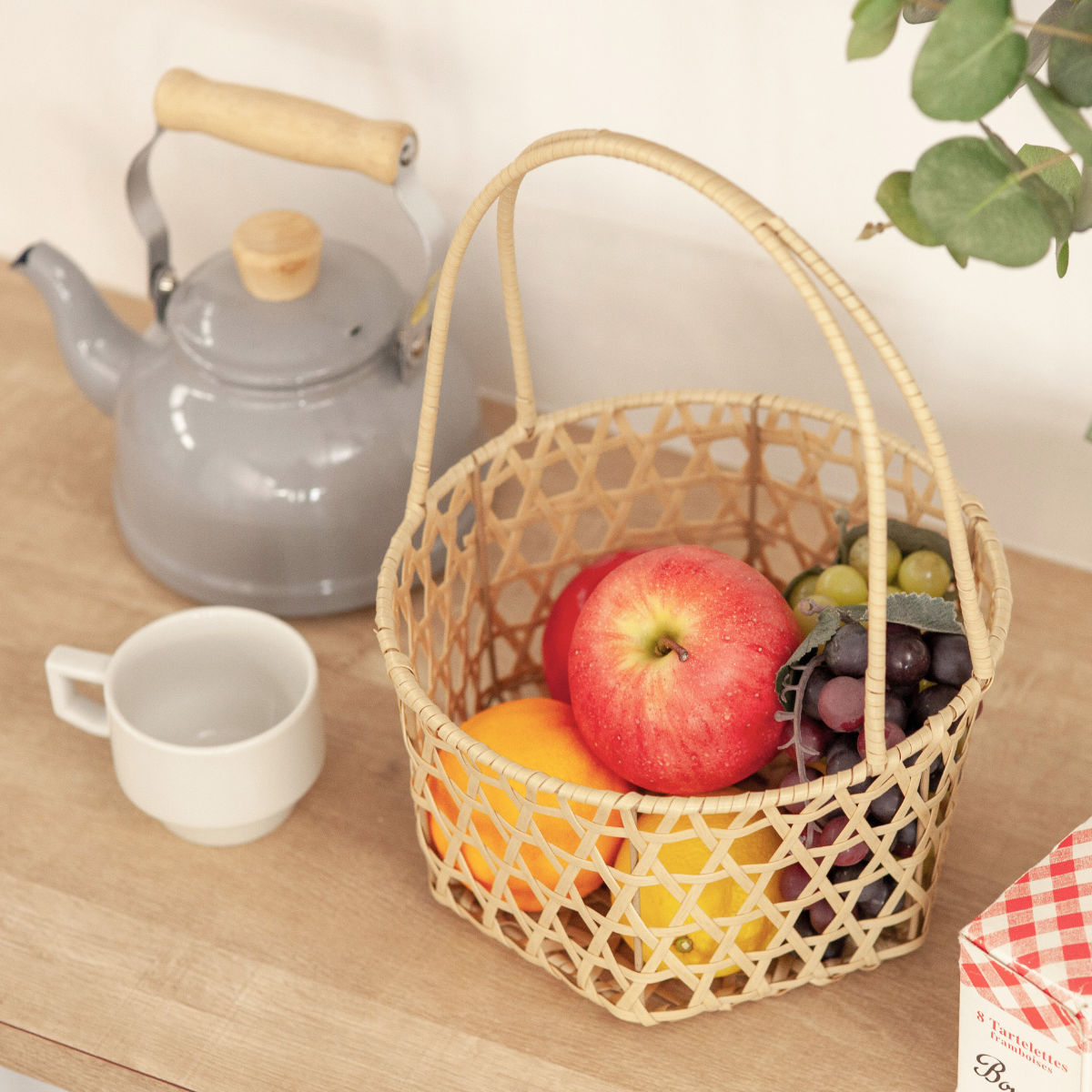 かご バンブス フェイク PE 竹 二本手 バスケット 洗える （ 直径23cm