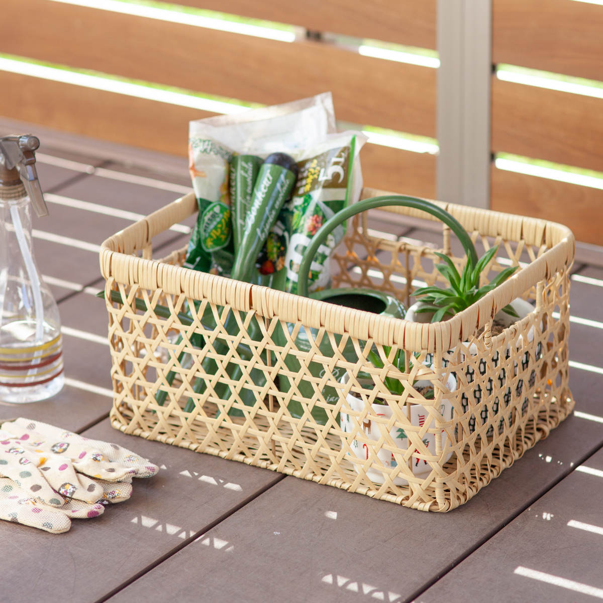 かご バンブス フェイク PE 竹 収納 バスケット 角型 深型 洗える