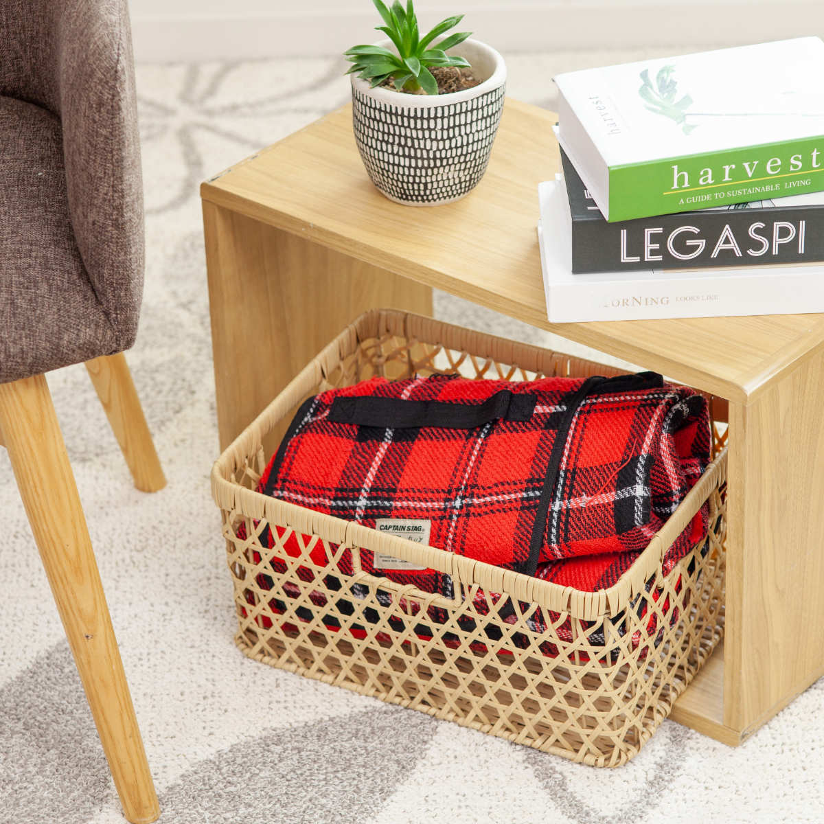 かご バンブス フェイク PE 竹 収納 バスケット 角型 深型 洗える