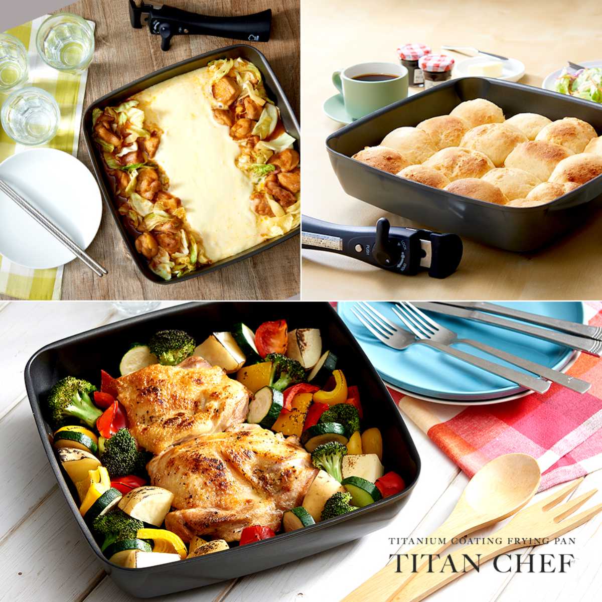 アイメディア 四角いフライパン 26cm IH対応 着脱ハンドル式 チタン