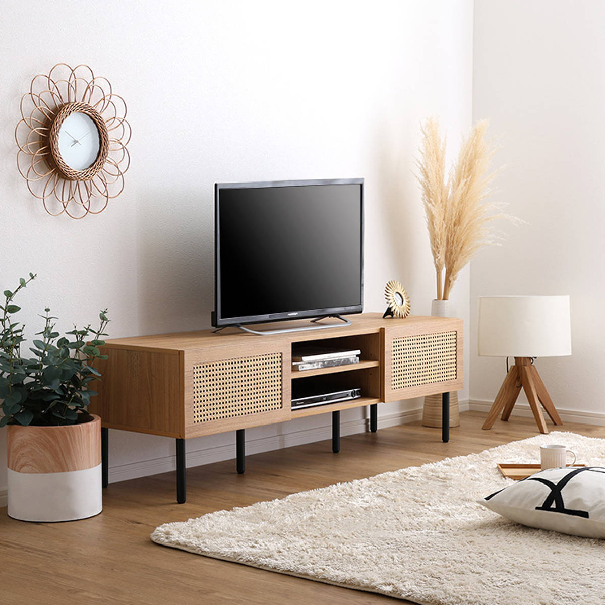 ホームテイスト（HOME taste） ラタン調テレビ台 幅140cm 63インチ対応