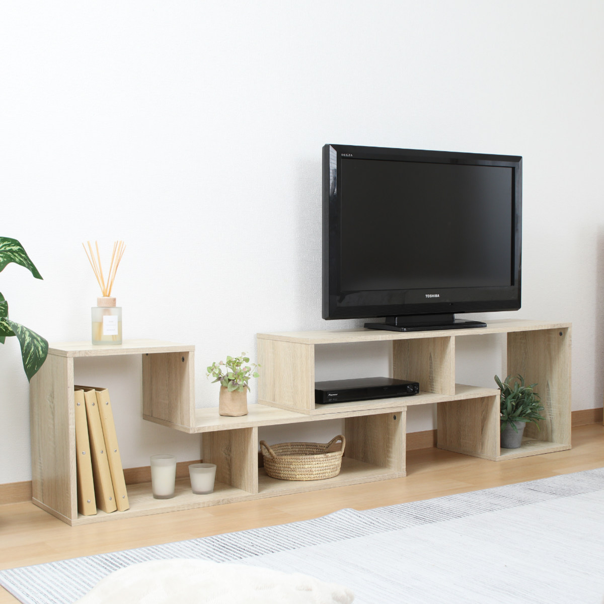 不二貿易（Fuji Boeki） テレビ台 伸縮型 L字型 幅105cm-207cm 木製