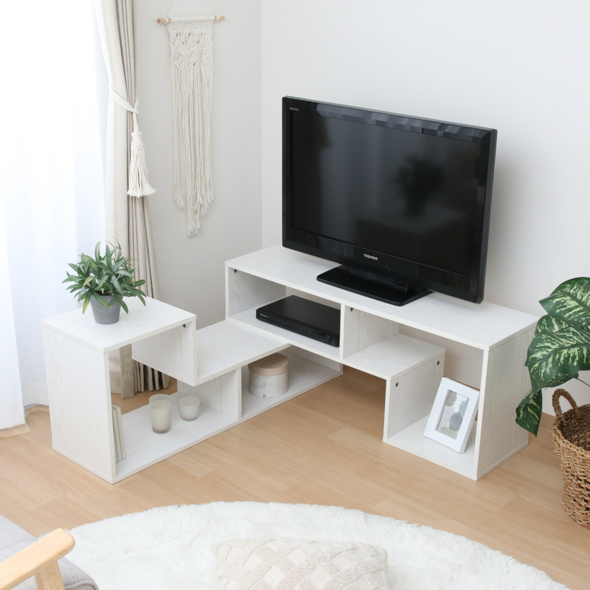 不二貿易（Fuji Boeki） テレビ台 伸縮型 L字型 幅105cm-207cm 木製