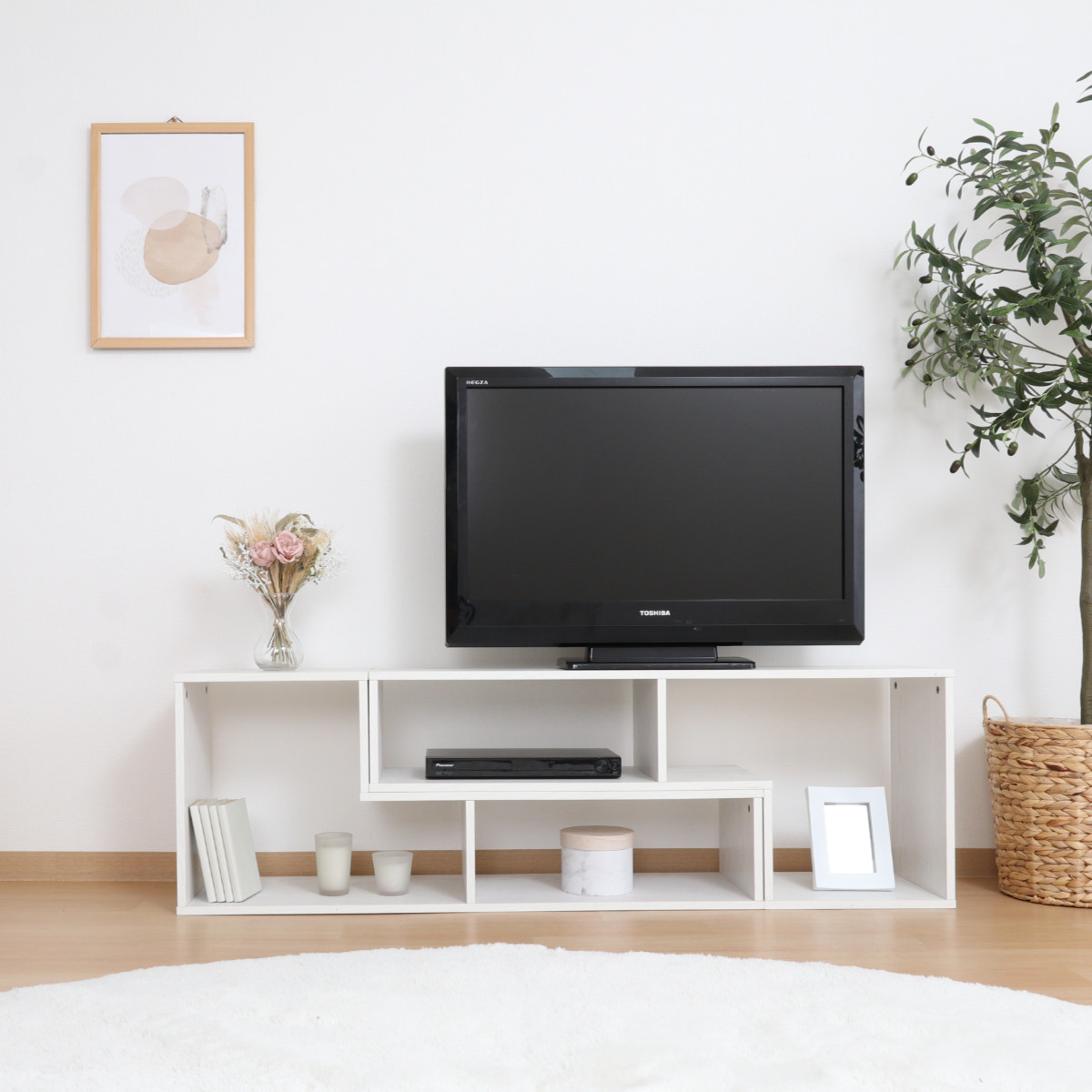 テレビ台 伸縮型 L字型 幅105cm-207cm 木製 （ TV台 TVボード 伸縮