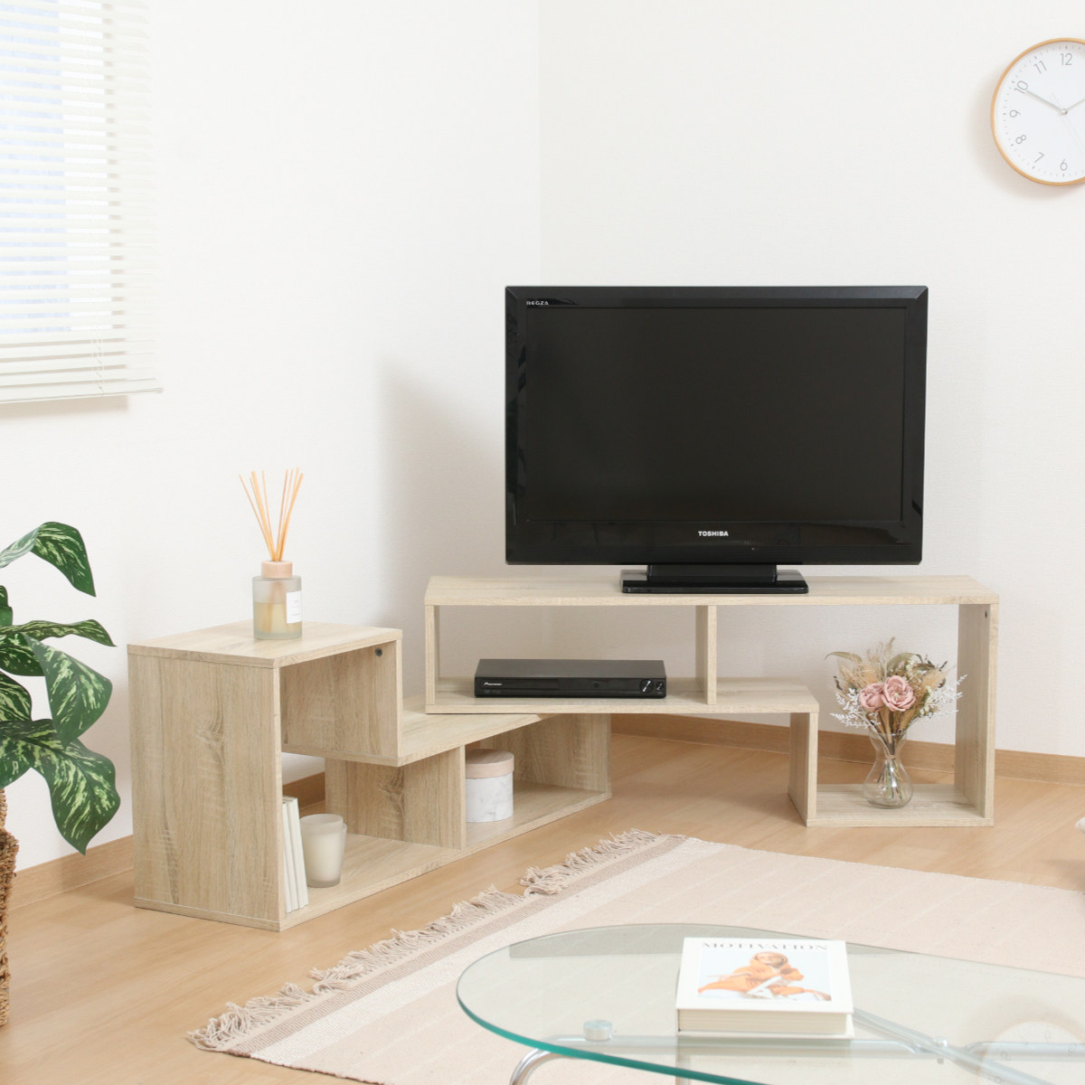 木製　テレビ台 テレビ台 伸縮型 L字型 幅105cm-207cm 木製 （ TV台 TVボード 伸縮