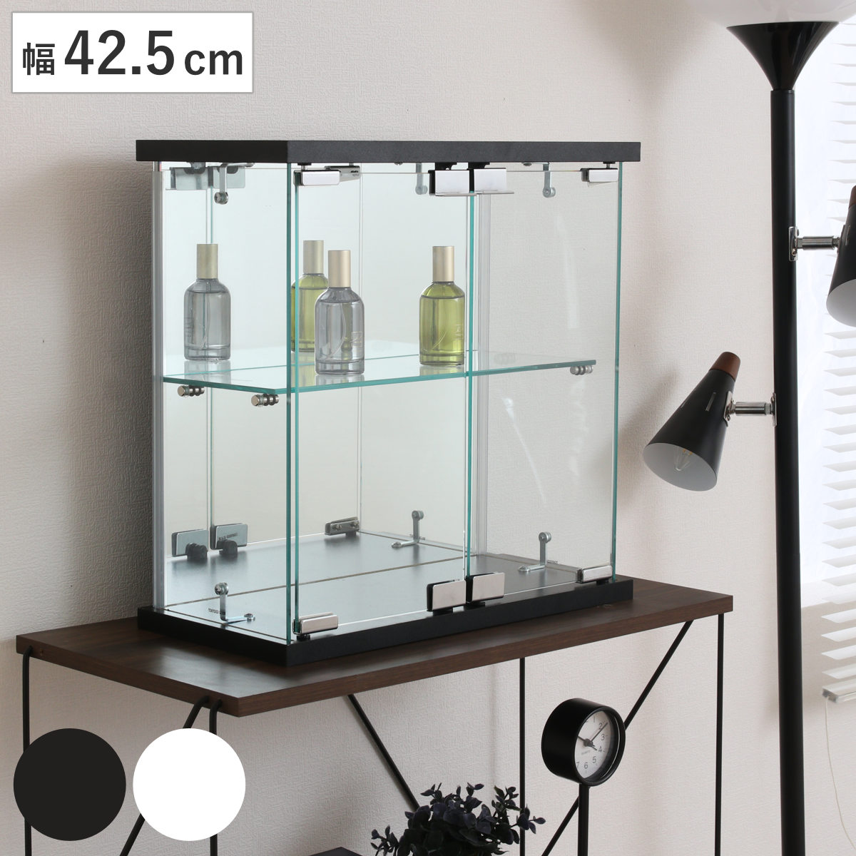 コレクションケース ガラス 幅42.5cm 背面ミラー （ 卓上 コレクション ラック 棚 ディスプレイ ガラス製 ）