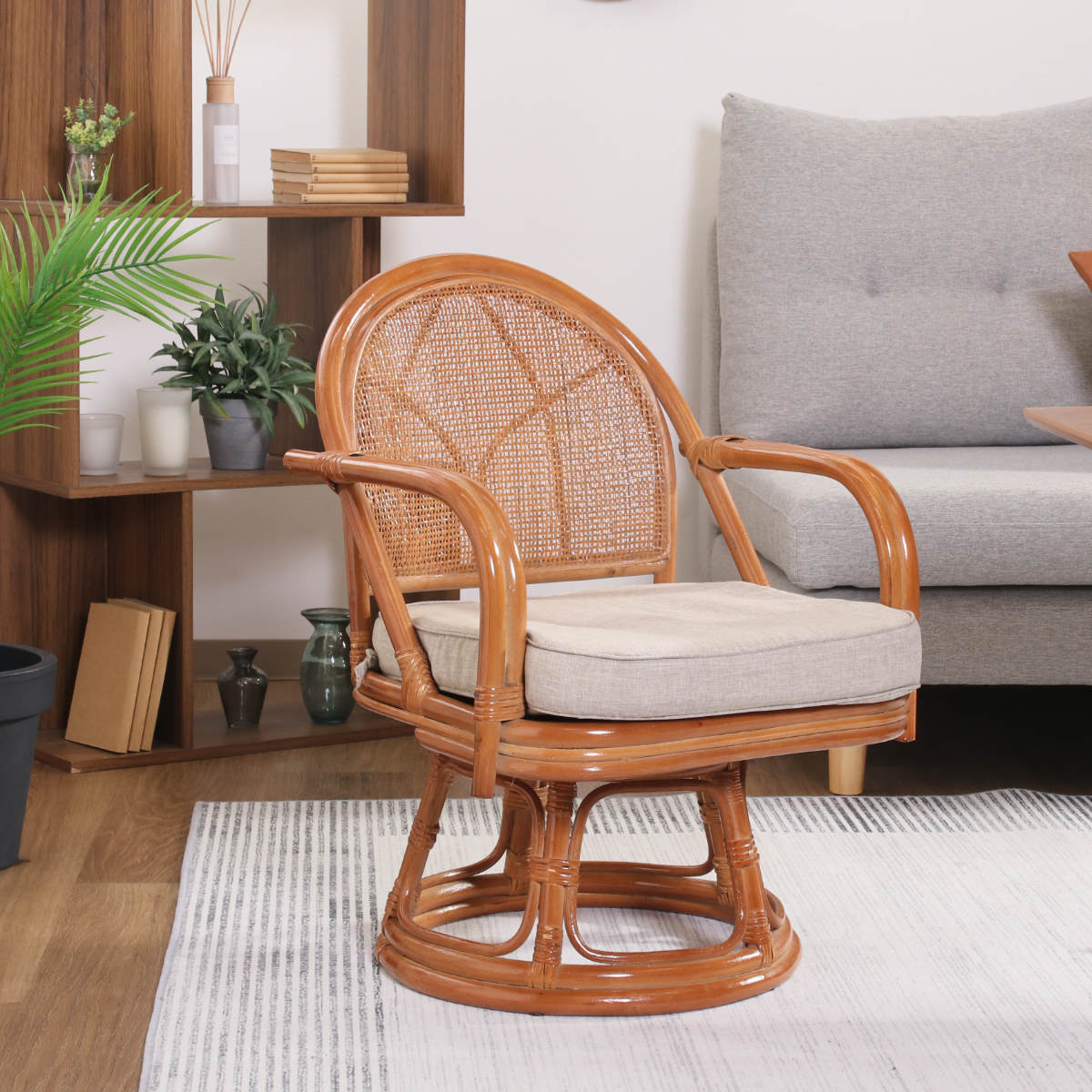 今枝商店 籐 回転座椅子 ラタンチェア ロータイプ クッション付 座面高