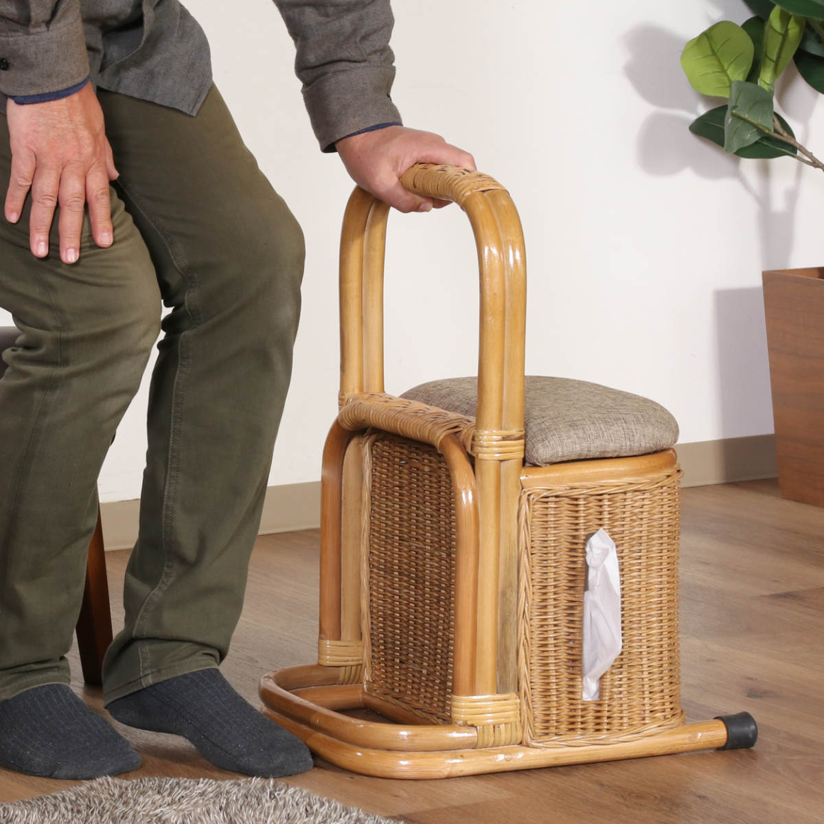 不二貿易（Fuji Boeki） 手すり つかまり 収納 ステッキ ラタン