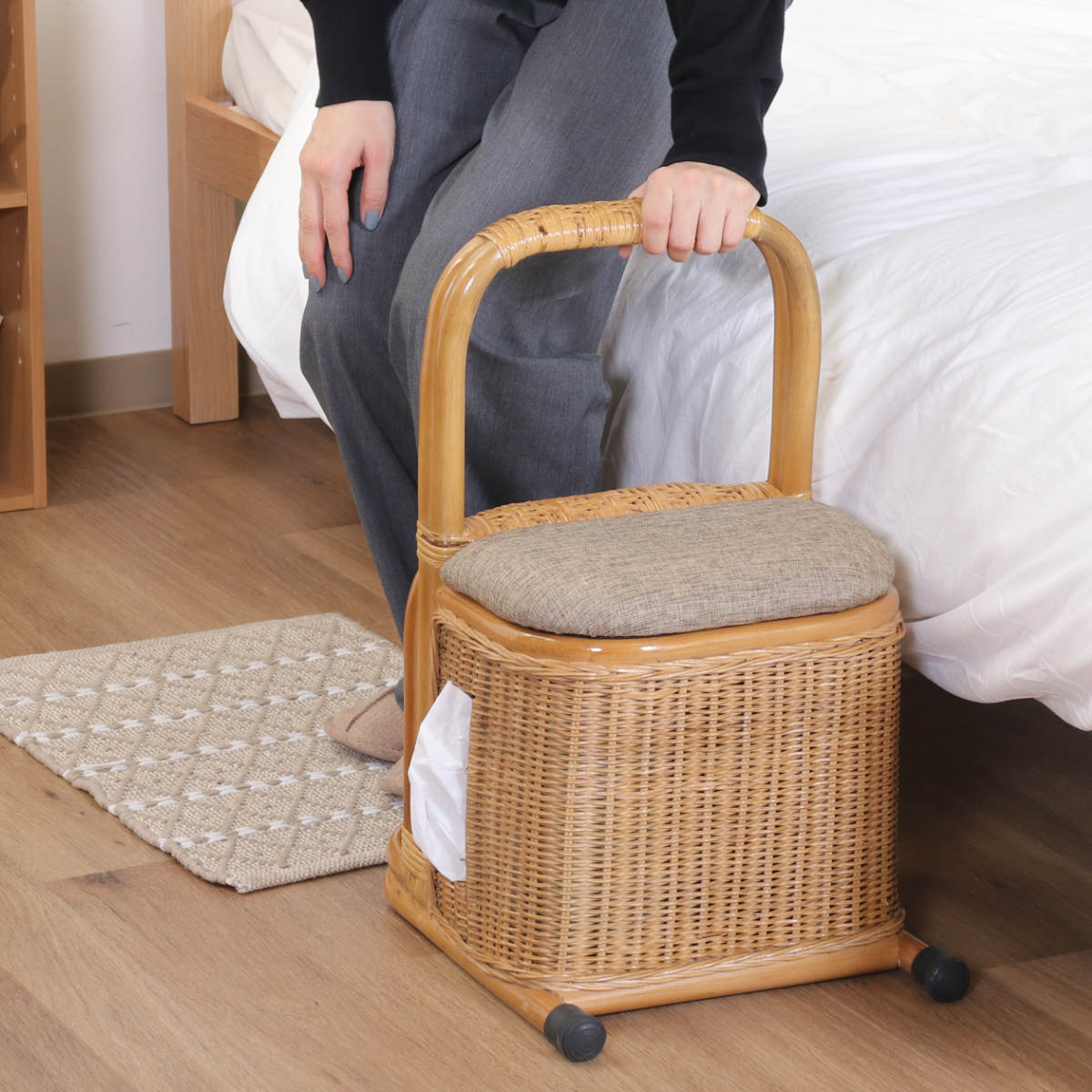 不二貿易（Fuji Boeki） 手すり つかまり 収納 ステッキ ラタン