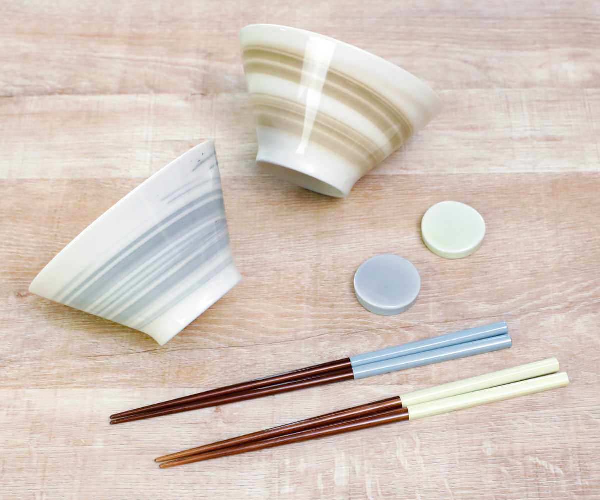 aito製作所 茶碗 箸 箸置き ペアセット スピラル 磁器 木製