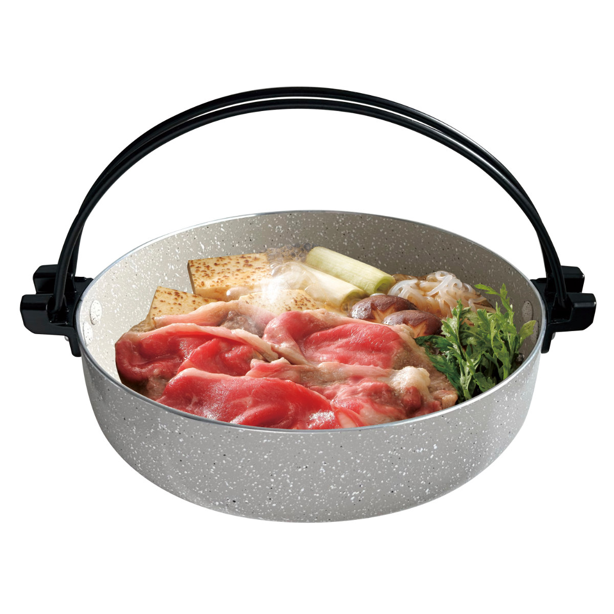 すきやき鍋 24cm IH対応 ガラス蓋付き ナチュルストーン すき鍋