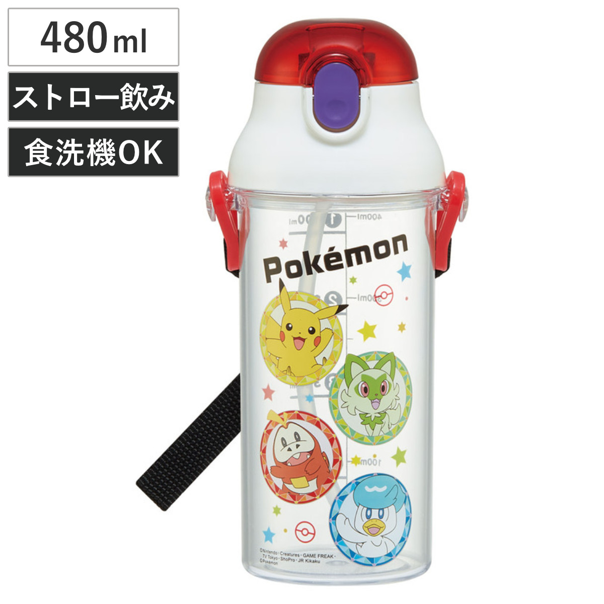 スケーター 水筒 480ml ワンタッチストローボトル ポケモン23N