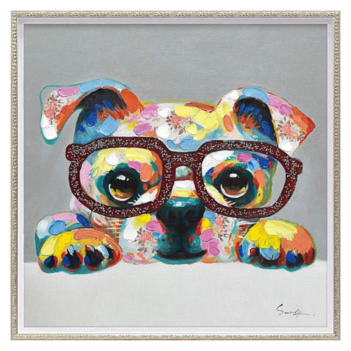 犬と猫 絵画 オイルペイントアート ベストフレンド (L) 油絵 犬