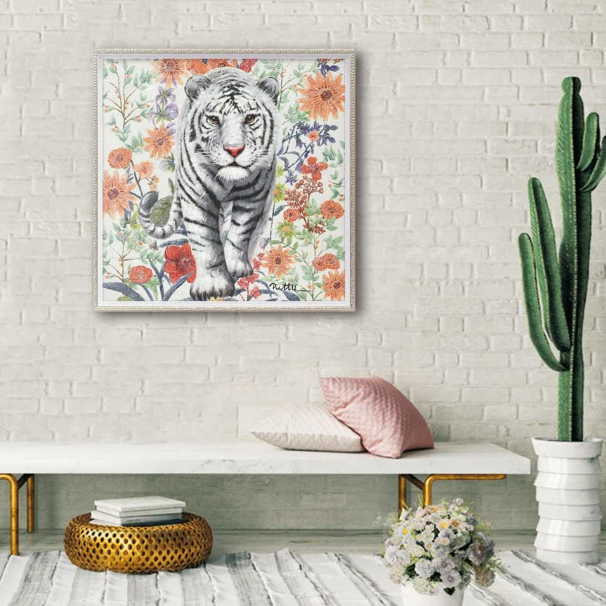 アートパネル オイルペイントアート 『ジャングルの花園』 63×63cm