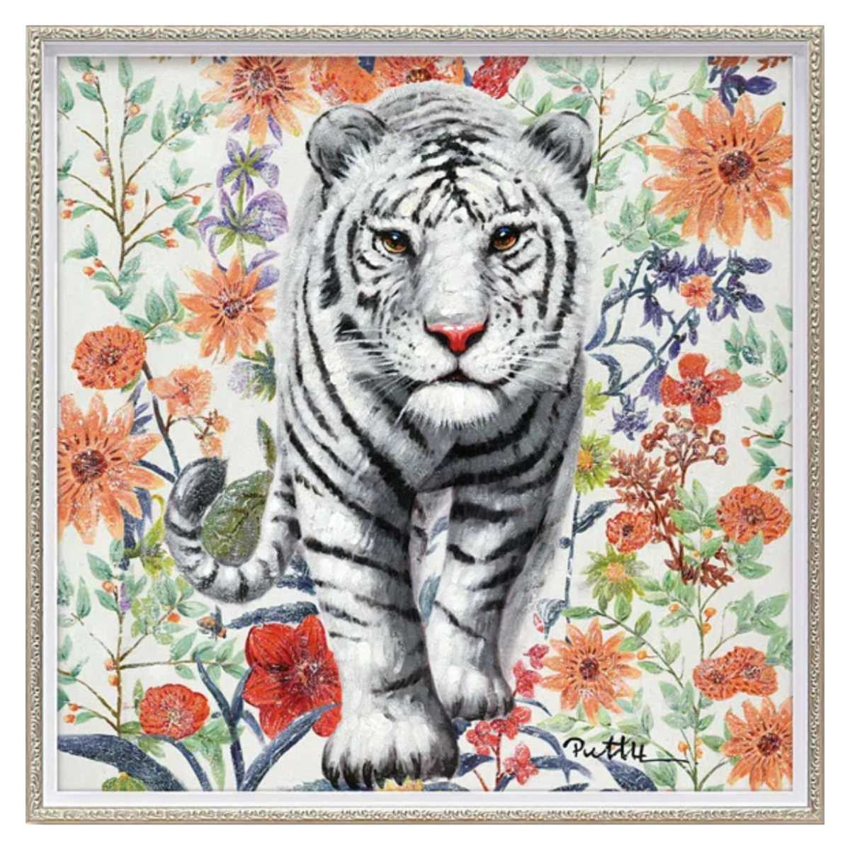 アートパネル オイルペイントアート 『ジャングルの花園』 63×63cm