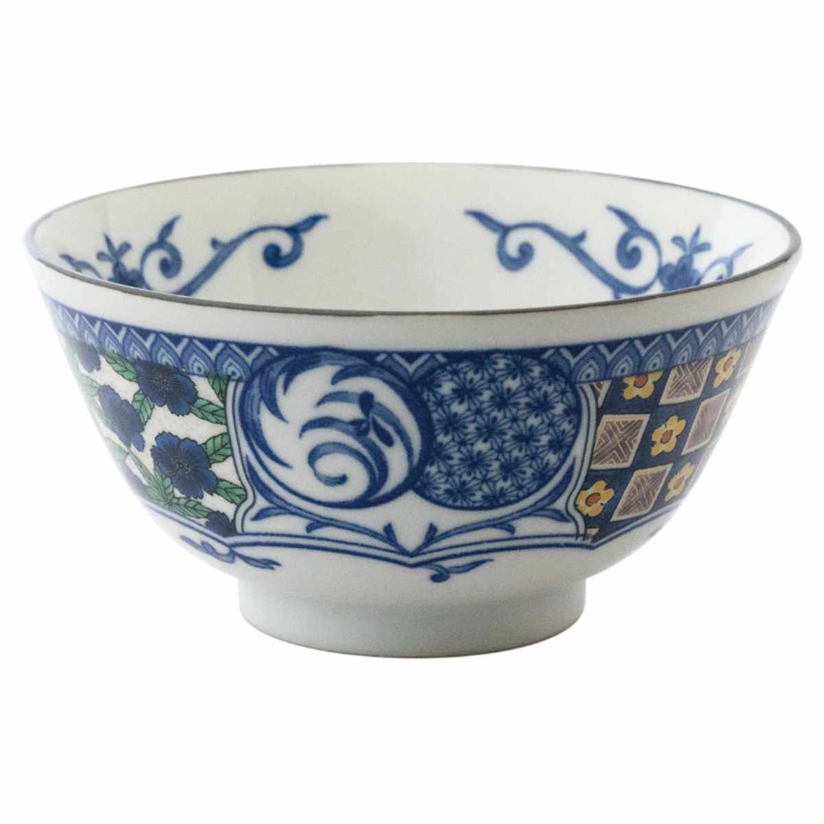 お茶漬け碗 13.5cm 飯碗 藍染小紋 磁器 （ 食洗機対応 電子レンジ対応