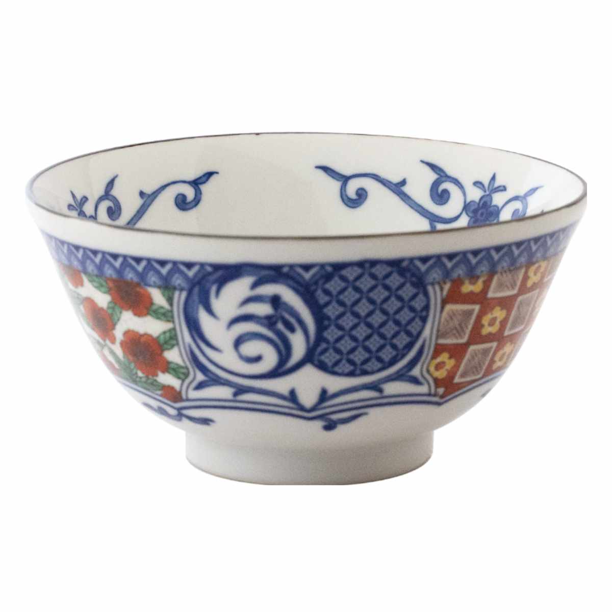 お茶漬け碗 13.5cm 飯碗 藍染小紋 磁器 （ 食洗機対応 電子レンジ対応