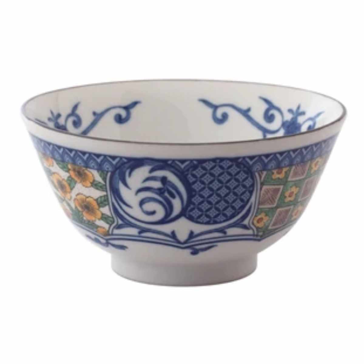 お茶漬け碗 13.5cm 飯碗 藍染小紋 磁器 （ 食洗機対応 電子レンジ対応