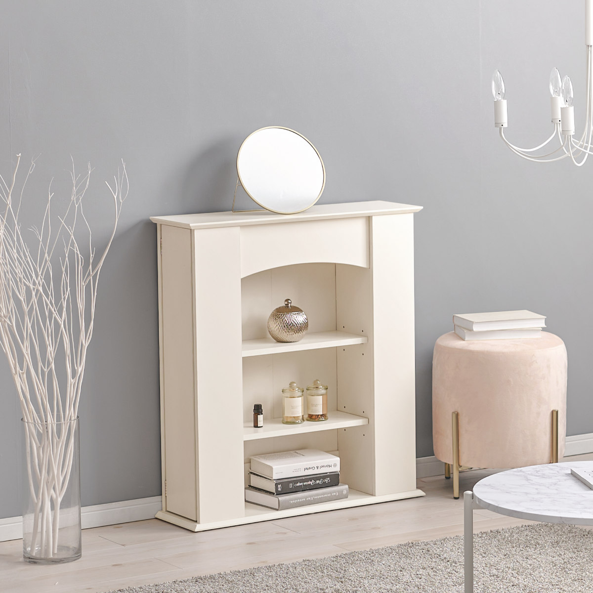 マントルピース 幅70cm 3段 可動棚 隠し収納 （ オープンラック 棚