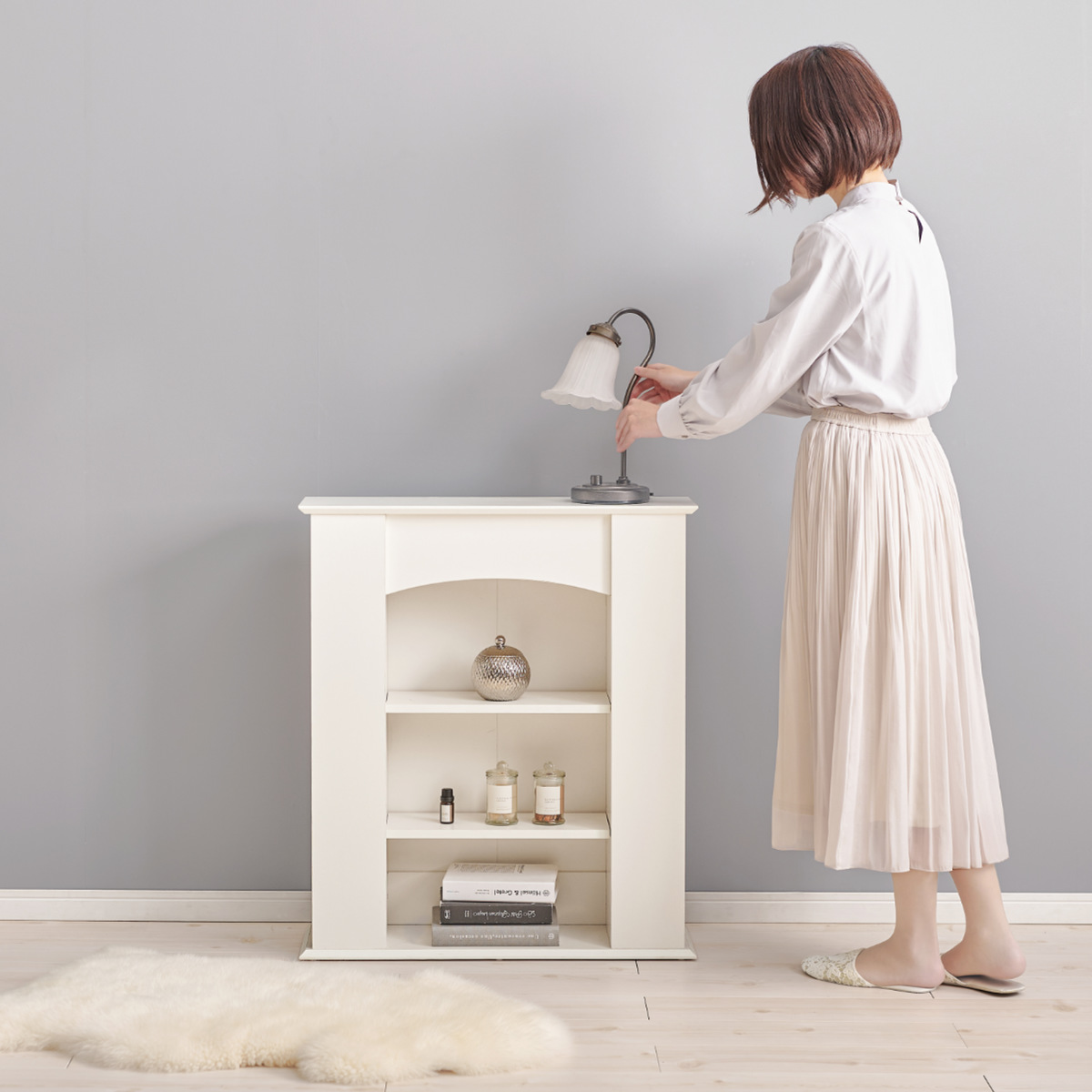 マントルピース 幅70cm 3段 可動棚 隠し収納 （ オープンラック 棚