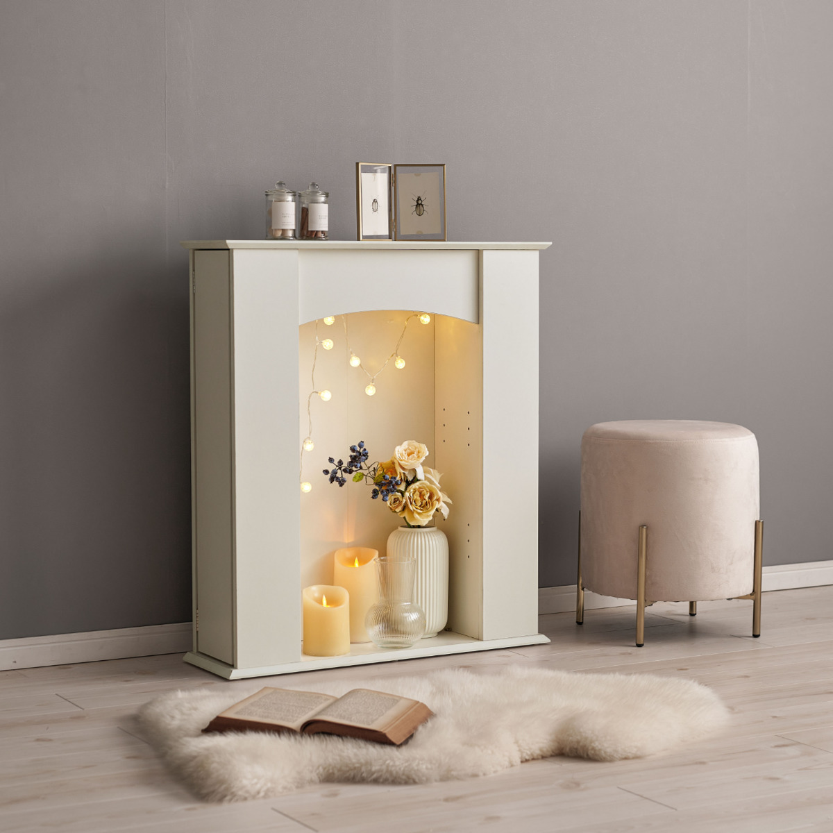 マントルピース 幅70cm 3段 可動棚 隠し収納 （ オープンラック 棚