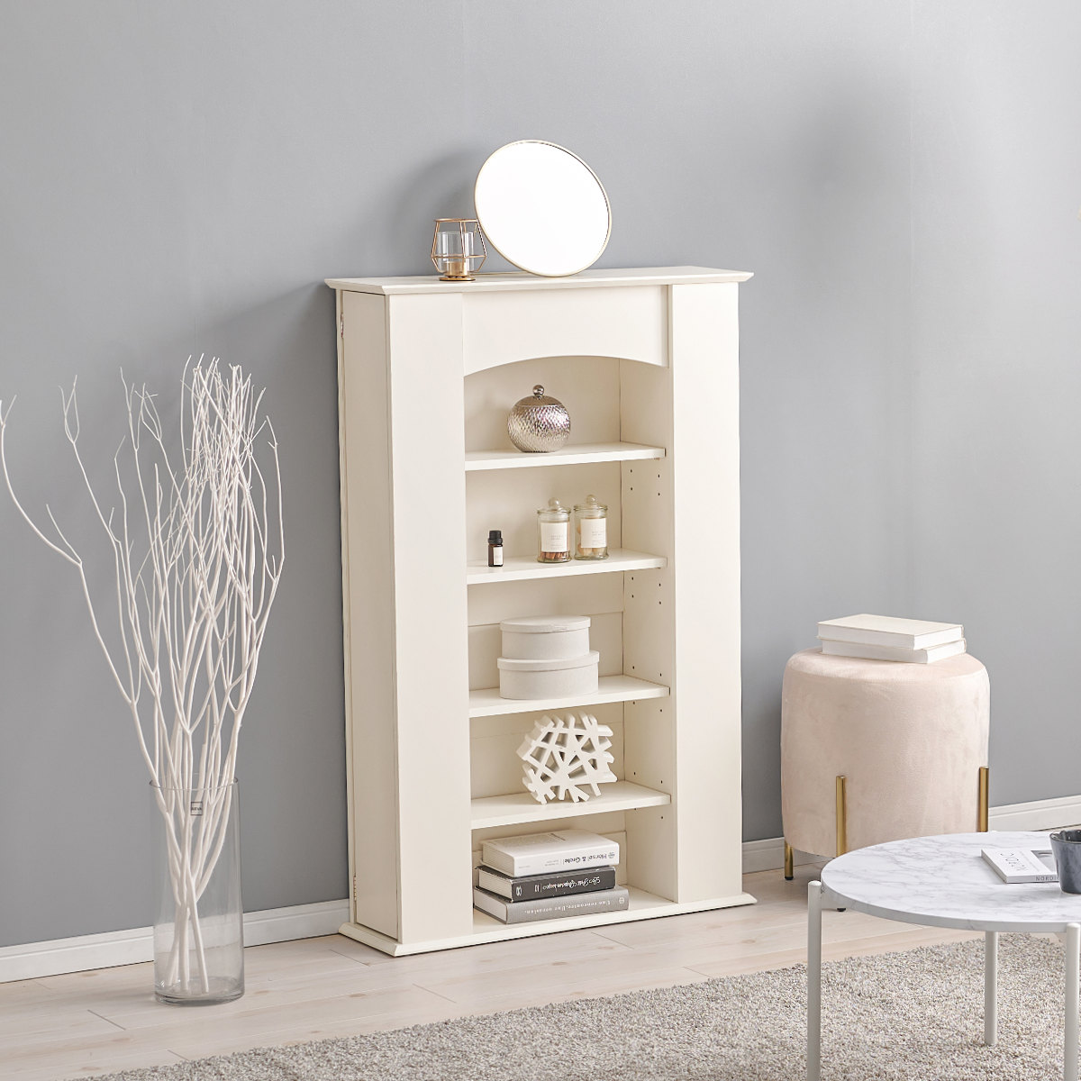 マントルピース 幅70cm 5段 可動棚 隠し収納 （ オープンラック 棚