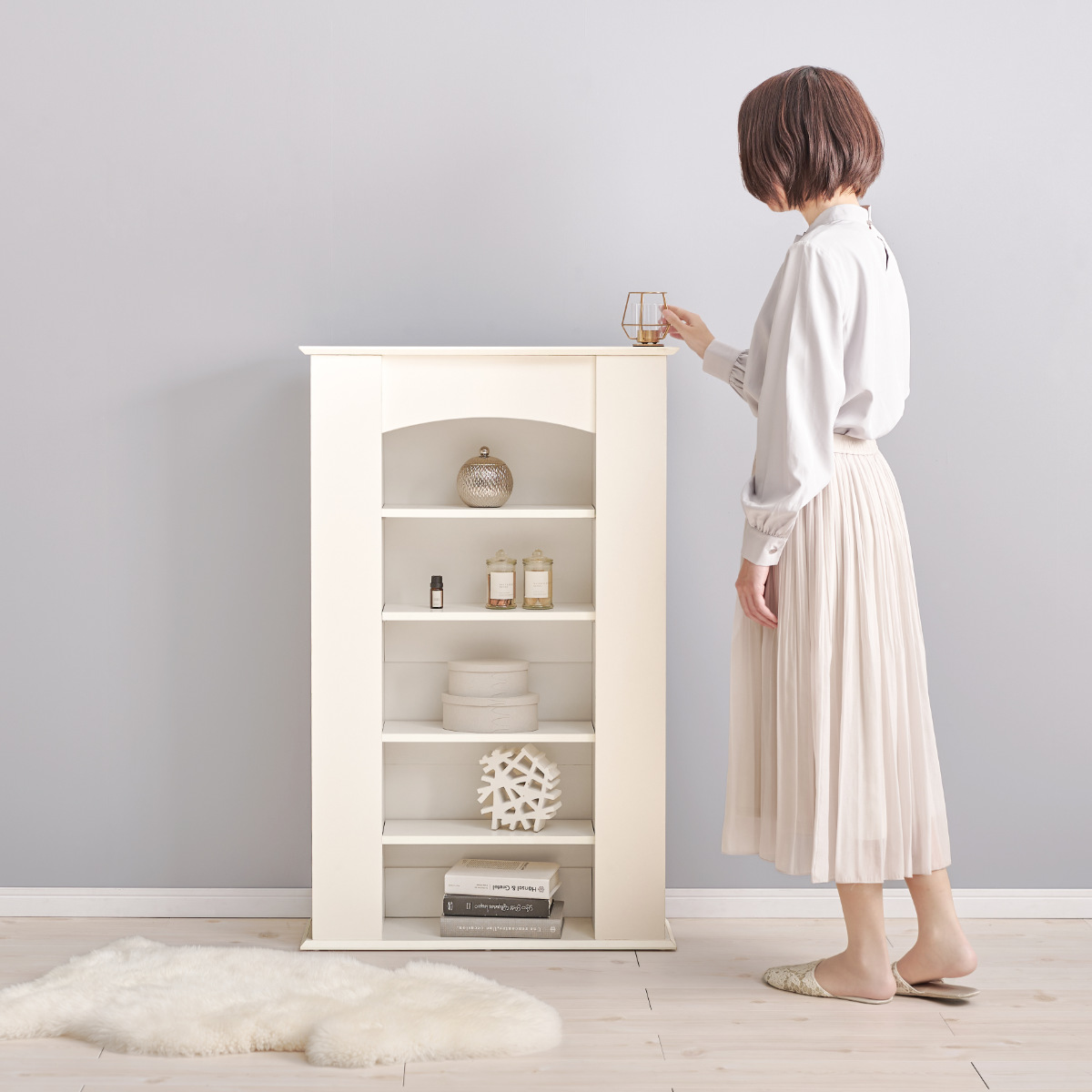 マントルピース 幅70cm 5段 可動棚 隠し収納 （ オープンラック 棚