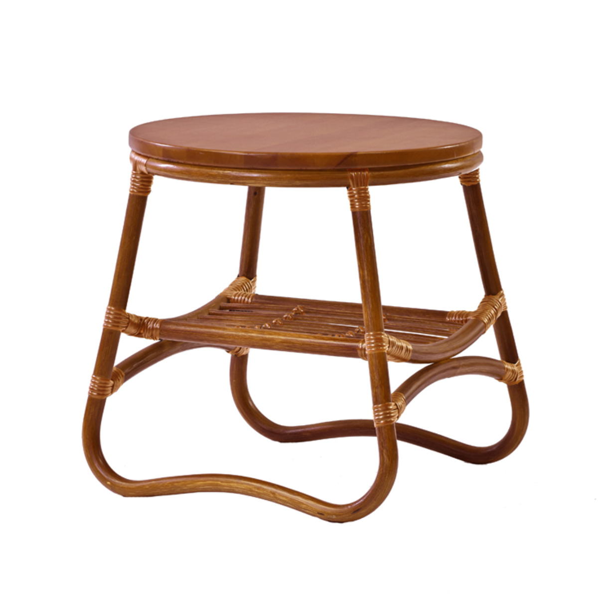 サイドテーブル ラタン 直径45cm ラウンド 天然木 WAHOO （ ラタン