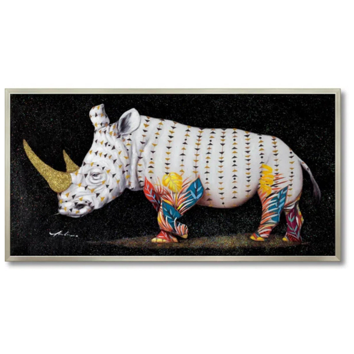 アートパネル オイルペイントアート 『サイの王様』 103×53cm （ 絵画 