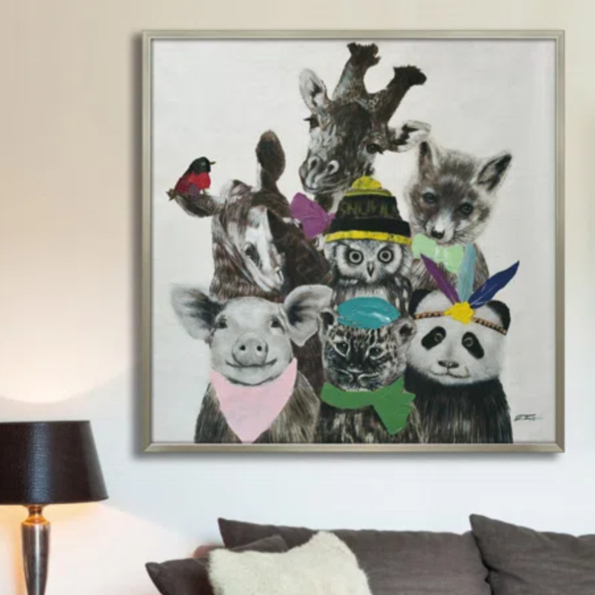 アートパネル オイルペイントアート 『アニマルズ』 83×83cm （ 絵画