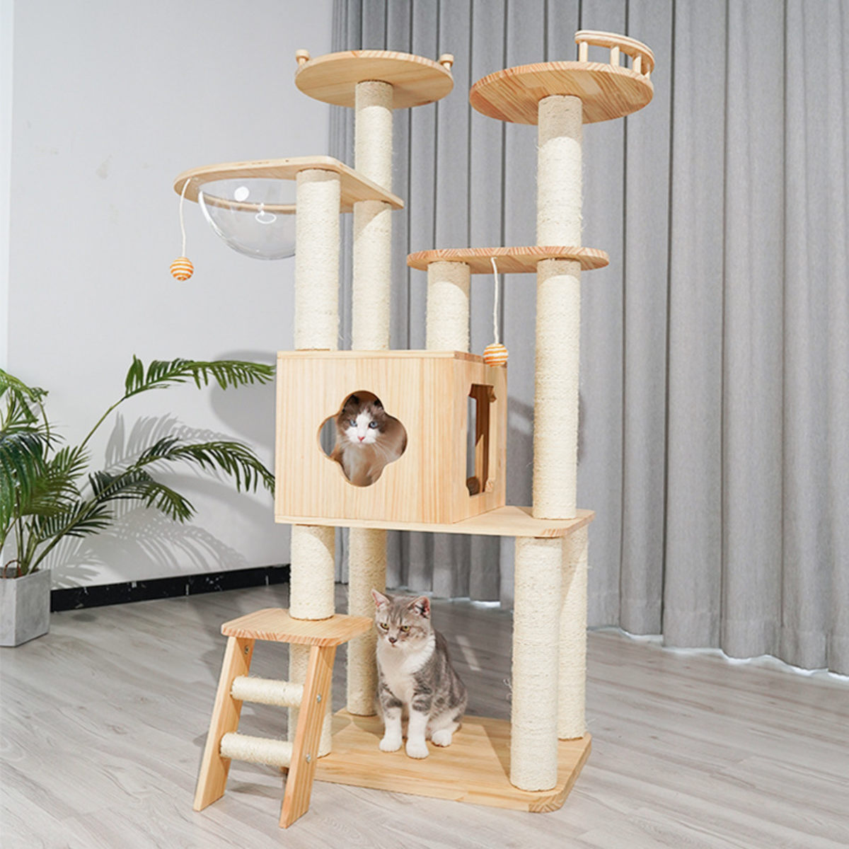 キャットタワー ねこぞく ツインタワー 木製 据え置き キャットタワー ねこぞく ツインタワー 木製 据え置き