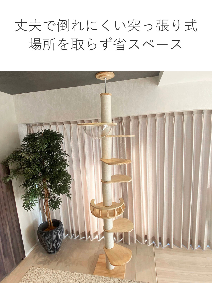キャットタワー ねこぞく パスピエ 木製 突っ張り スリム （ キャット