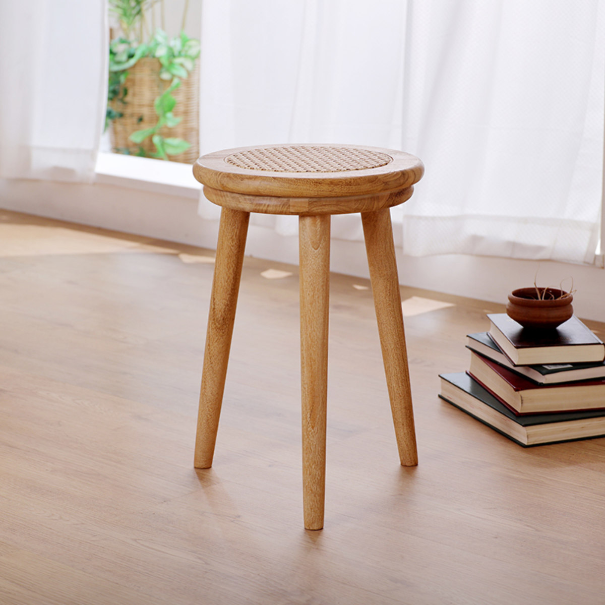 スツール ラタン 高さ44cm チーク 天然木 CALM （ ラタンスツール 椅子