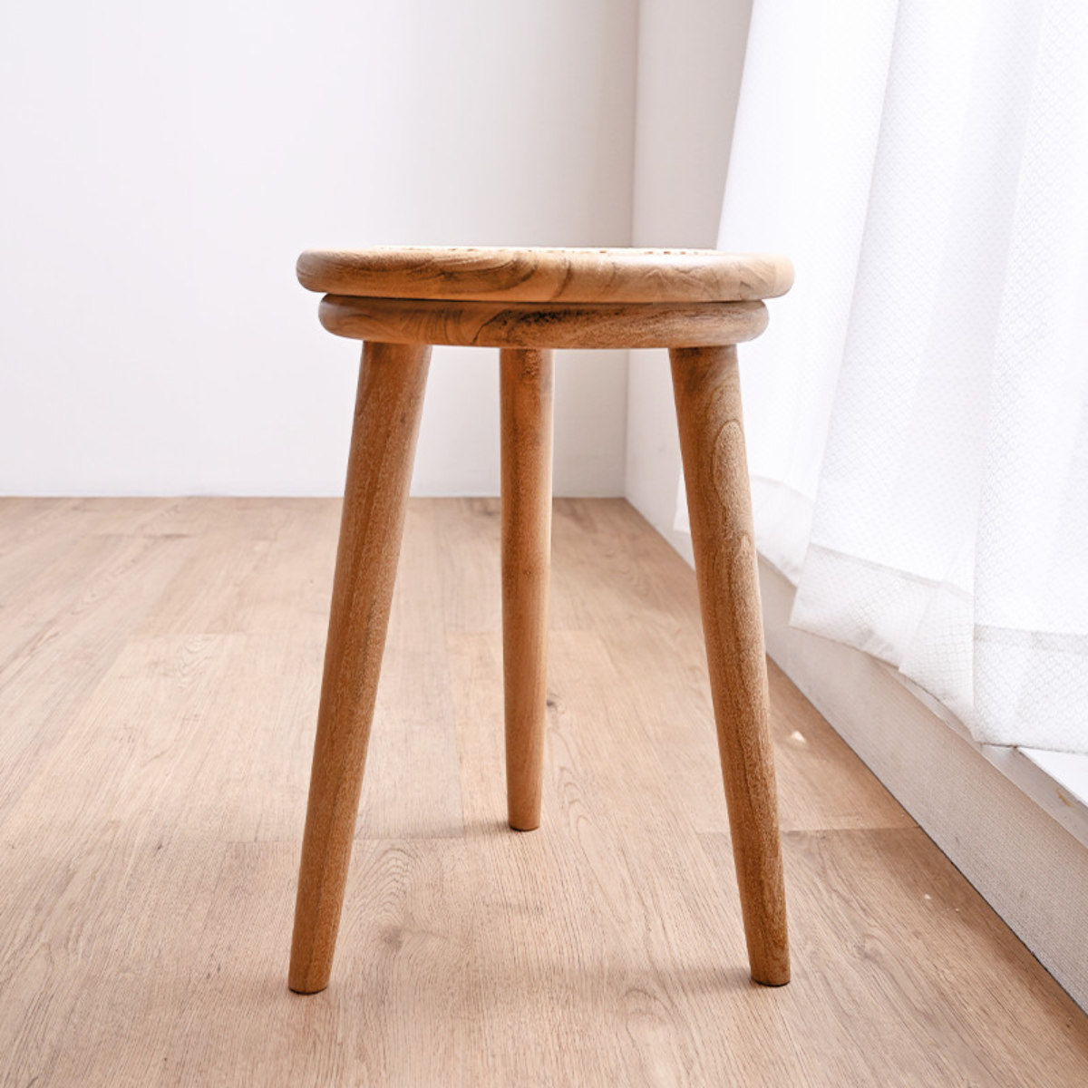 チーク無垢材×ラタン 丸スツール スツール ラタン 高さ44cm チーク 天然木 CALM （ ラタンスツール 椅子