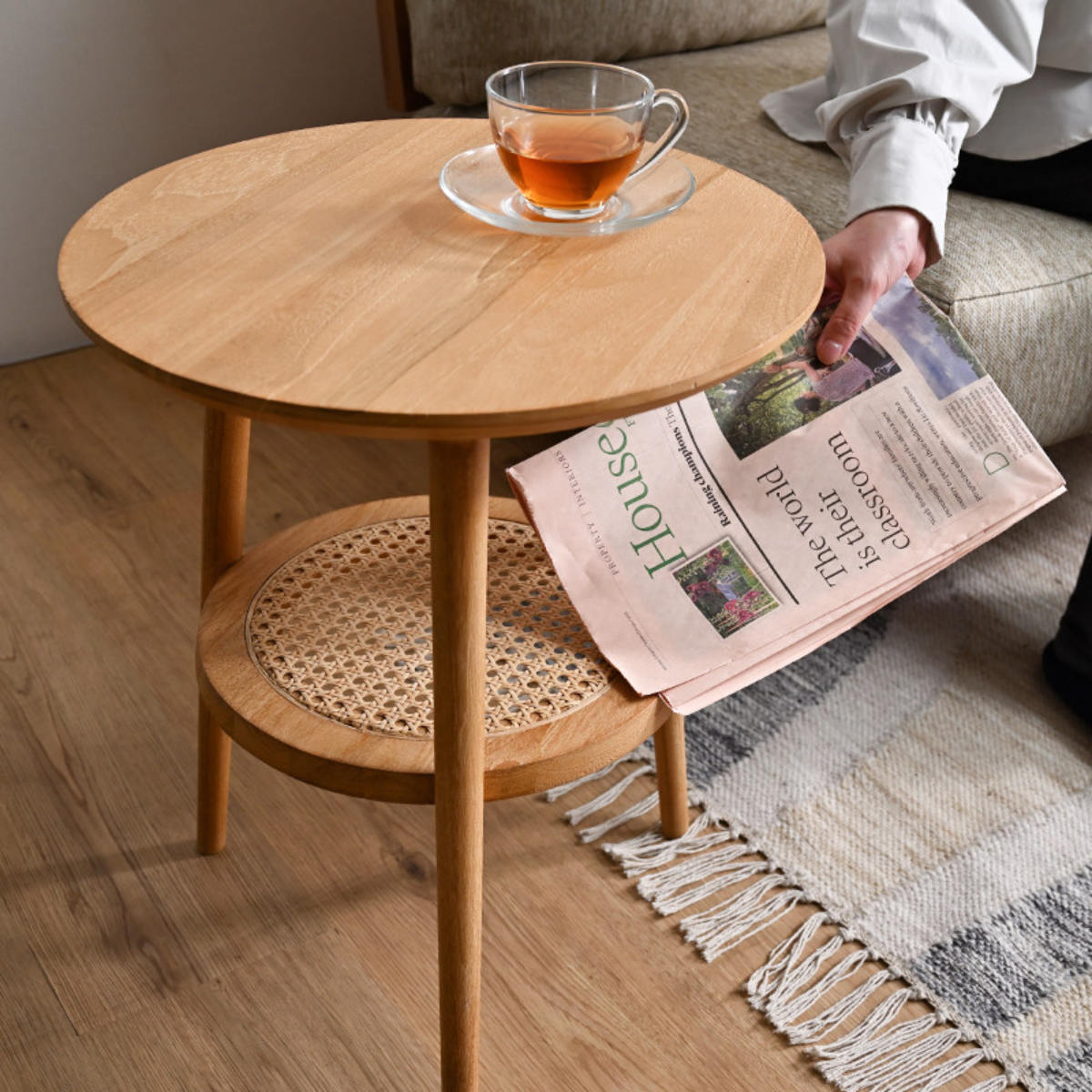 サイドテーブル ラタン 直径40cm 天然木 CALM （ ラタンテーブル