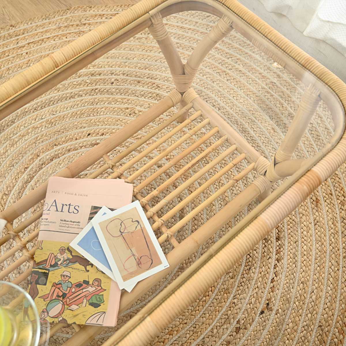 センターテーブル ラタン 幅100cm ガラス天板 完成品 Breeze （ ラタン