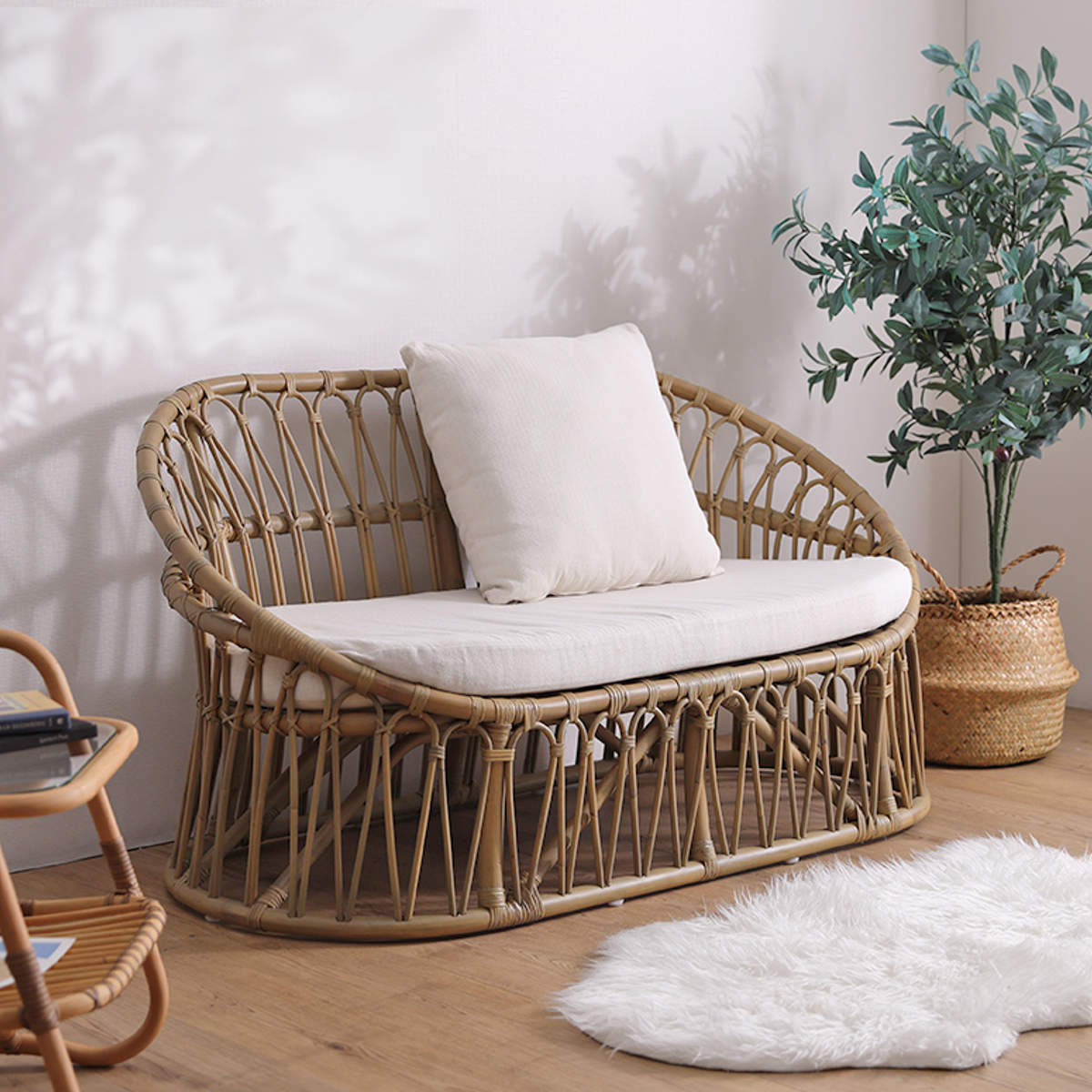 専用　ラタン製 2人掛けソファ ラタンソファ ラタン 2人掛け 座面高37cm クッション付 Breeze （ 開梱