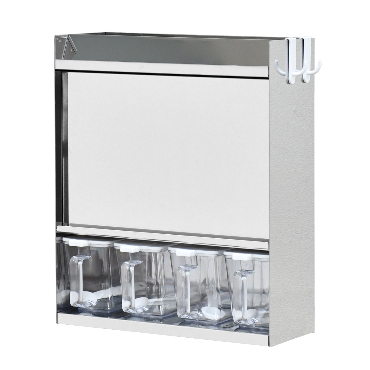 調味料ラック フラップ扉のステンレススパイスラック 調味料ポット 4個