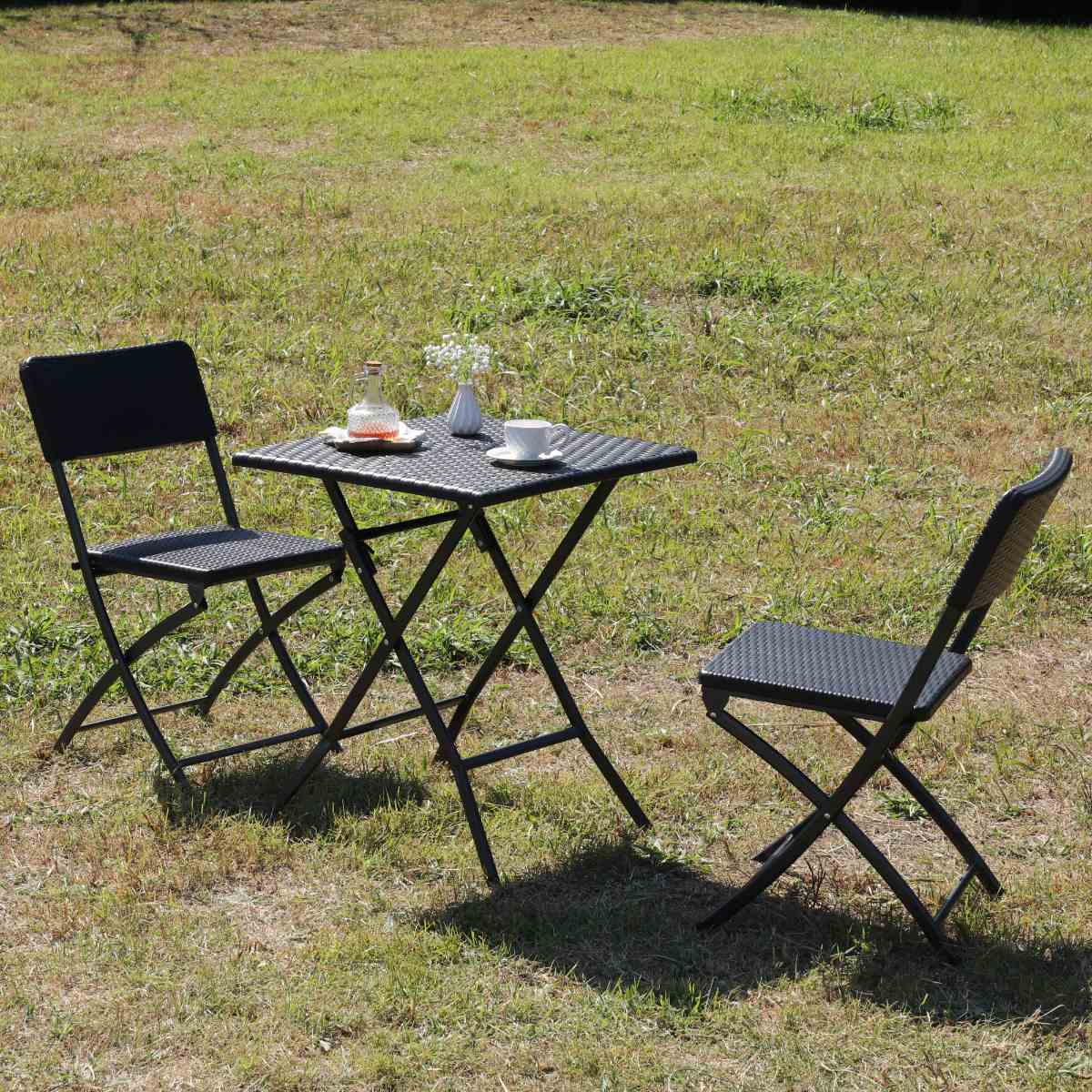 不二貿易（Fuji Boeki） テーブル＆チェア 3点セット ラタン調 木目調