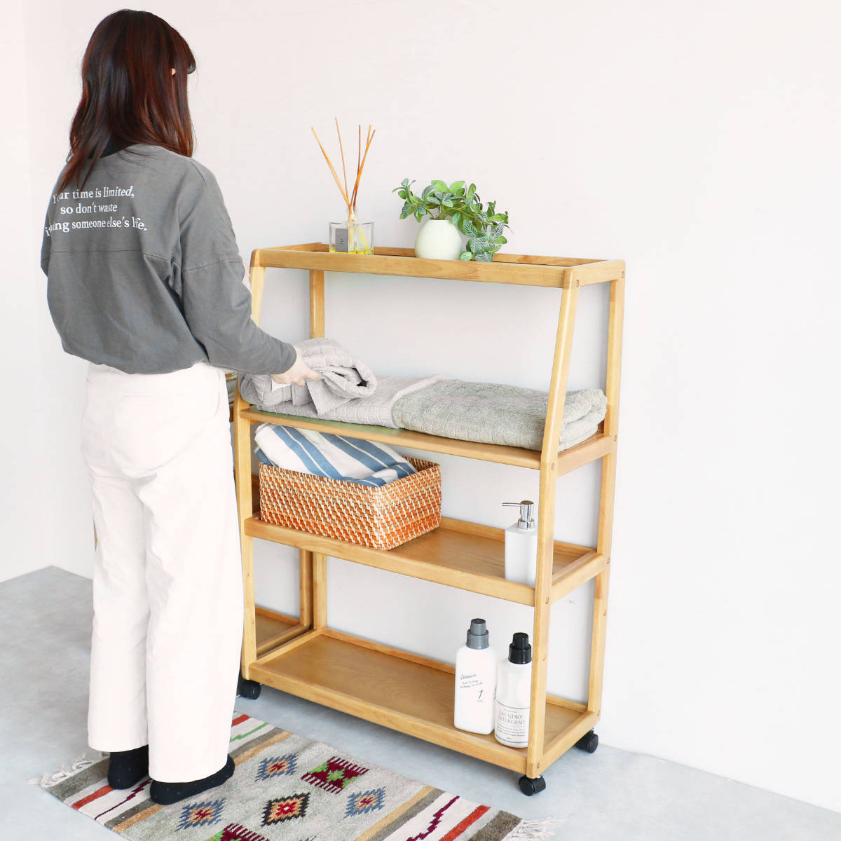 サイドワゴン キャスター付 ワイド 木製 幅80cm 高さ108cm 4段 E-Toko