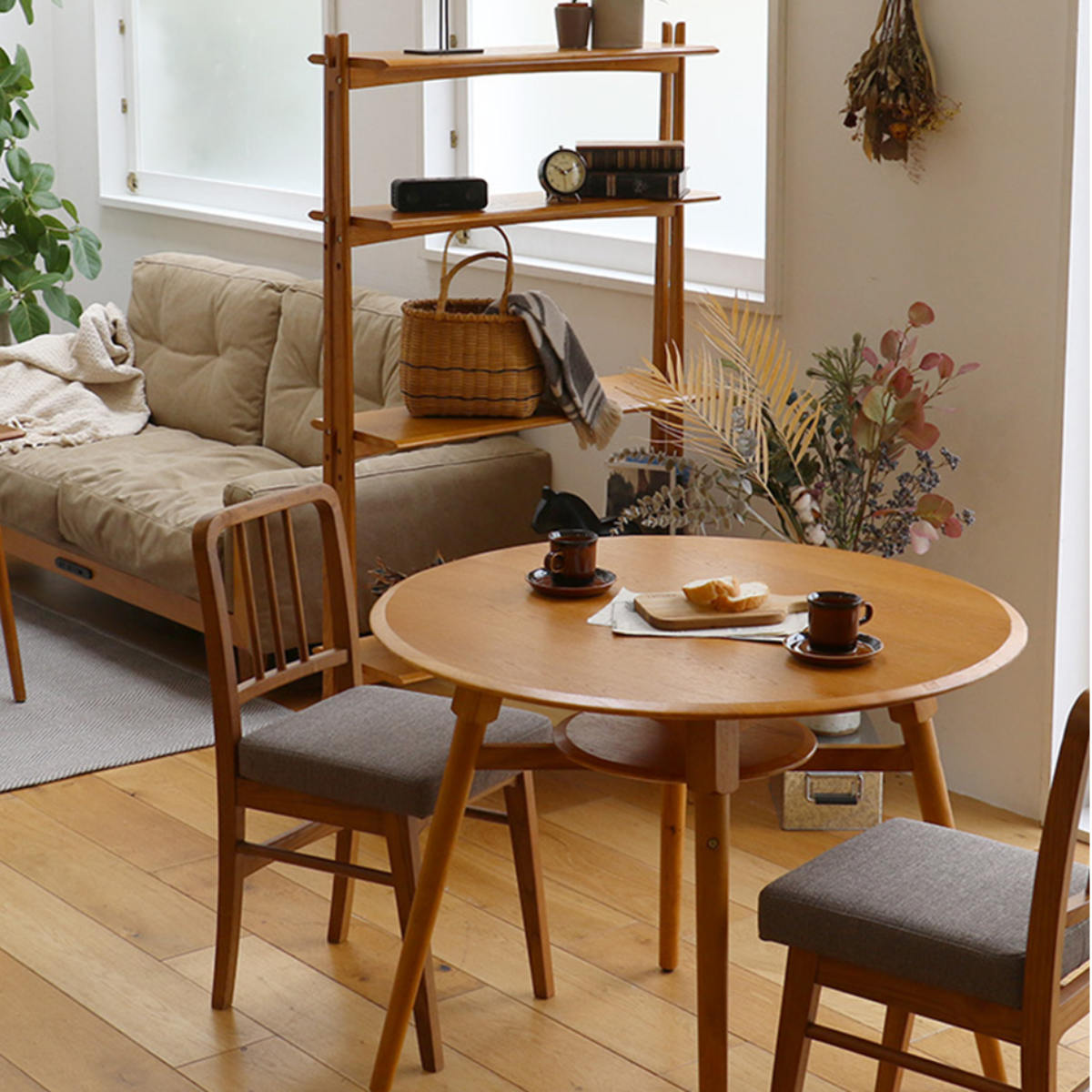 ダイニングテーブル 円型 直径90cm 棚付 OAKER （ 食卓 ダイニング 丸