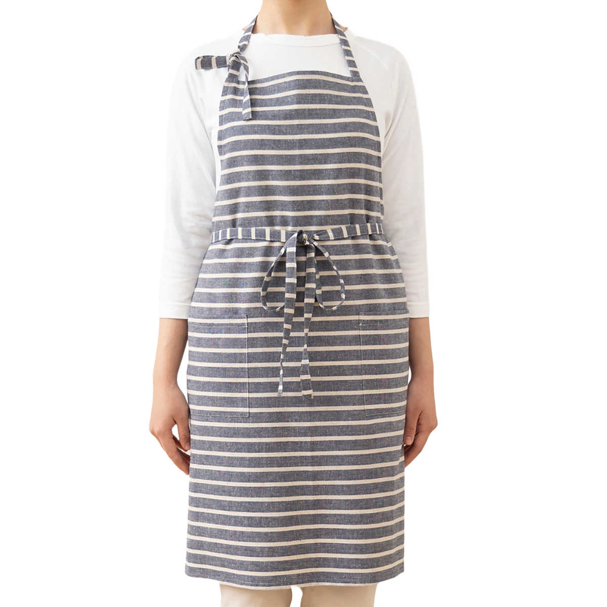 エプロン atelier Nuuit 綿麻ボーダーエプロン （ キッチンエプロン