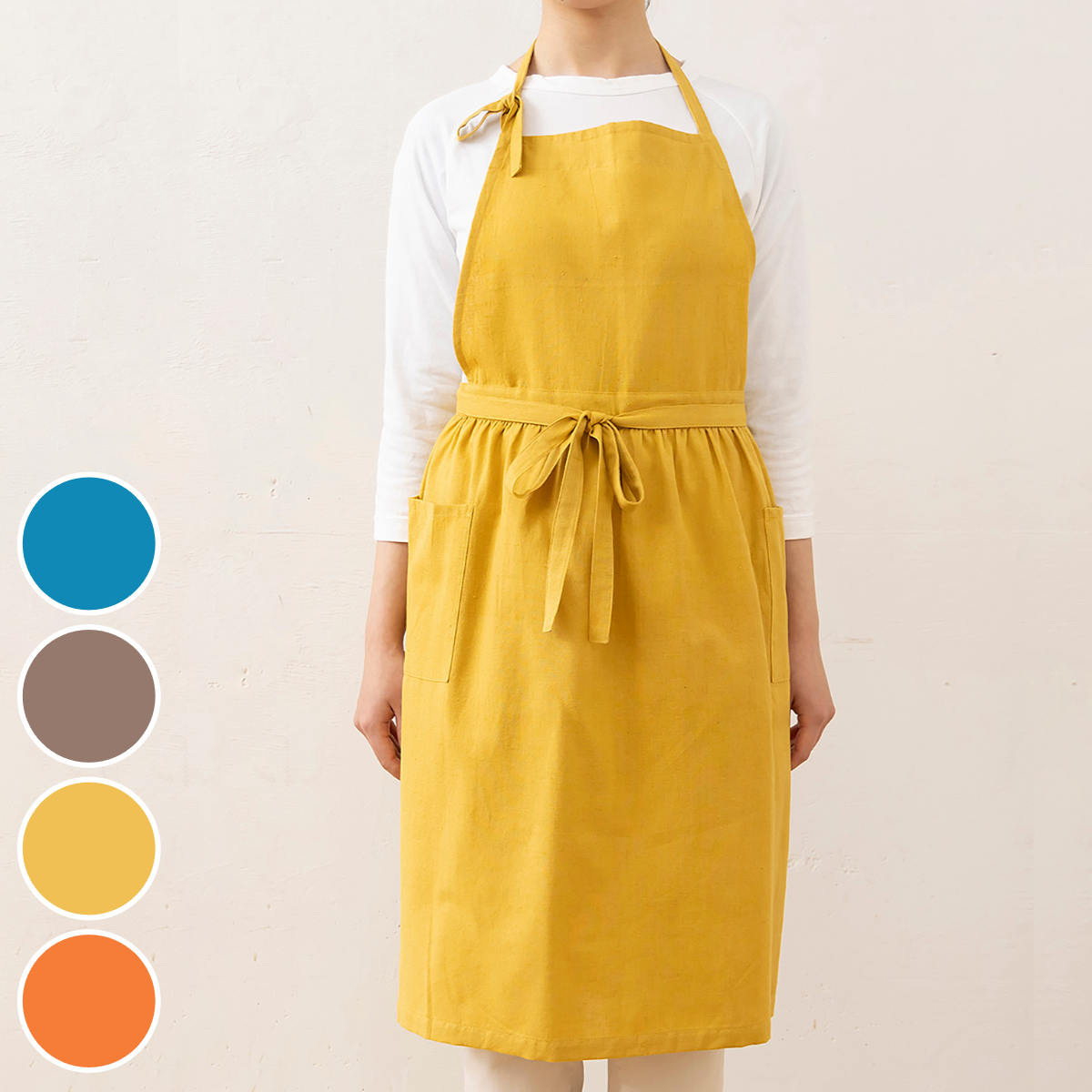 エプロン atelier Nuuit 綿麻ウエストギャザーエプロン （ キッチン