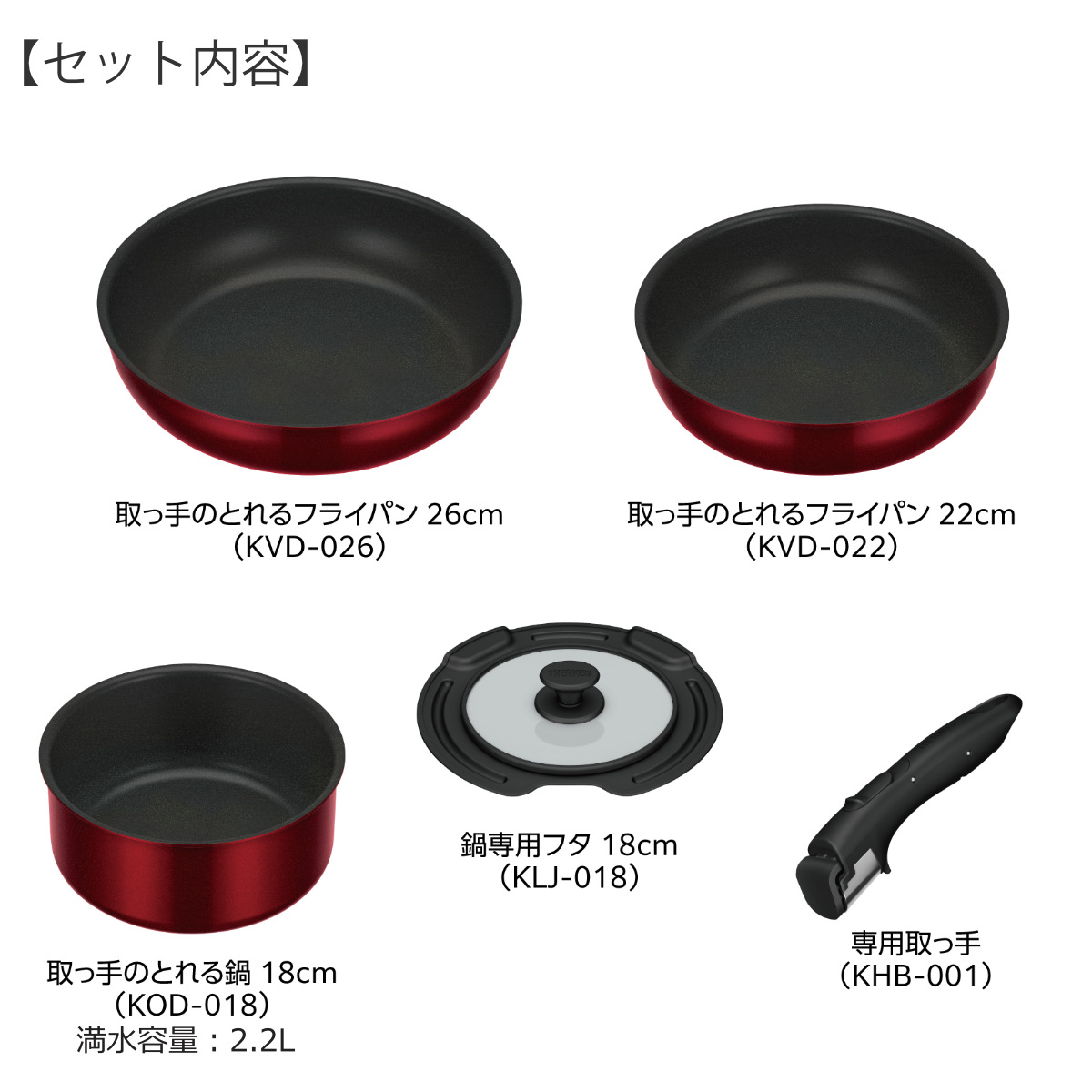 THERMOS（サーモス） 取っ手のとれるフライパン5点セット IH対応 着脱