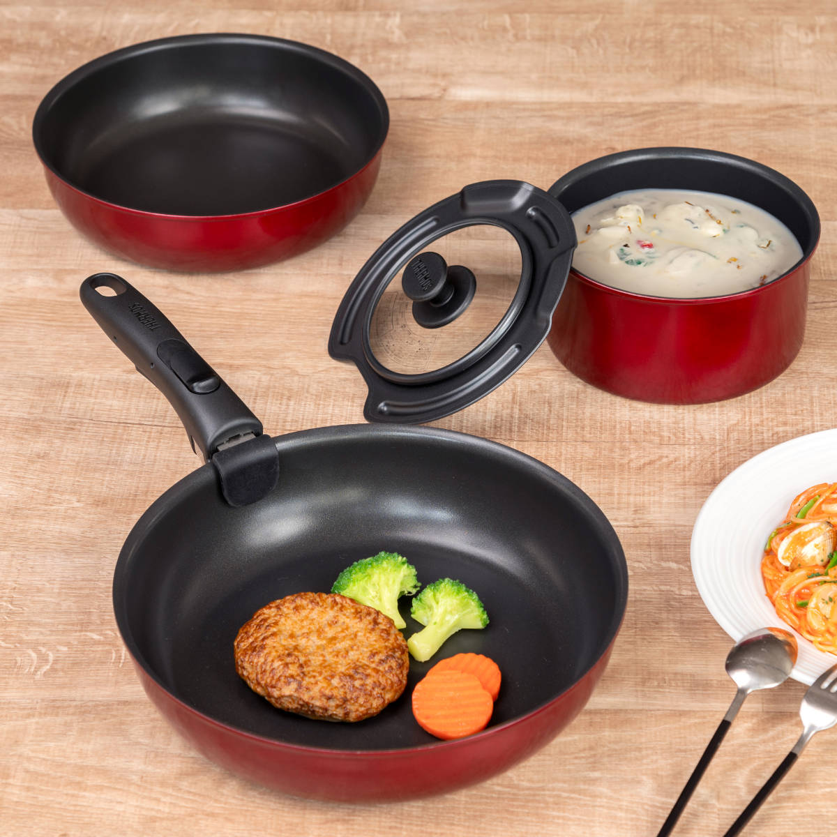 THERMOS（サーモス） 取っ手のとれるフライパン5点セット IH対応 着脱